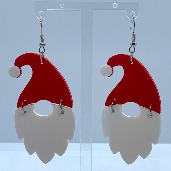 Faux Leather Dangle Earrings Gnome Santa - Picture 3 of 4